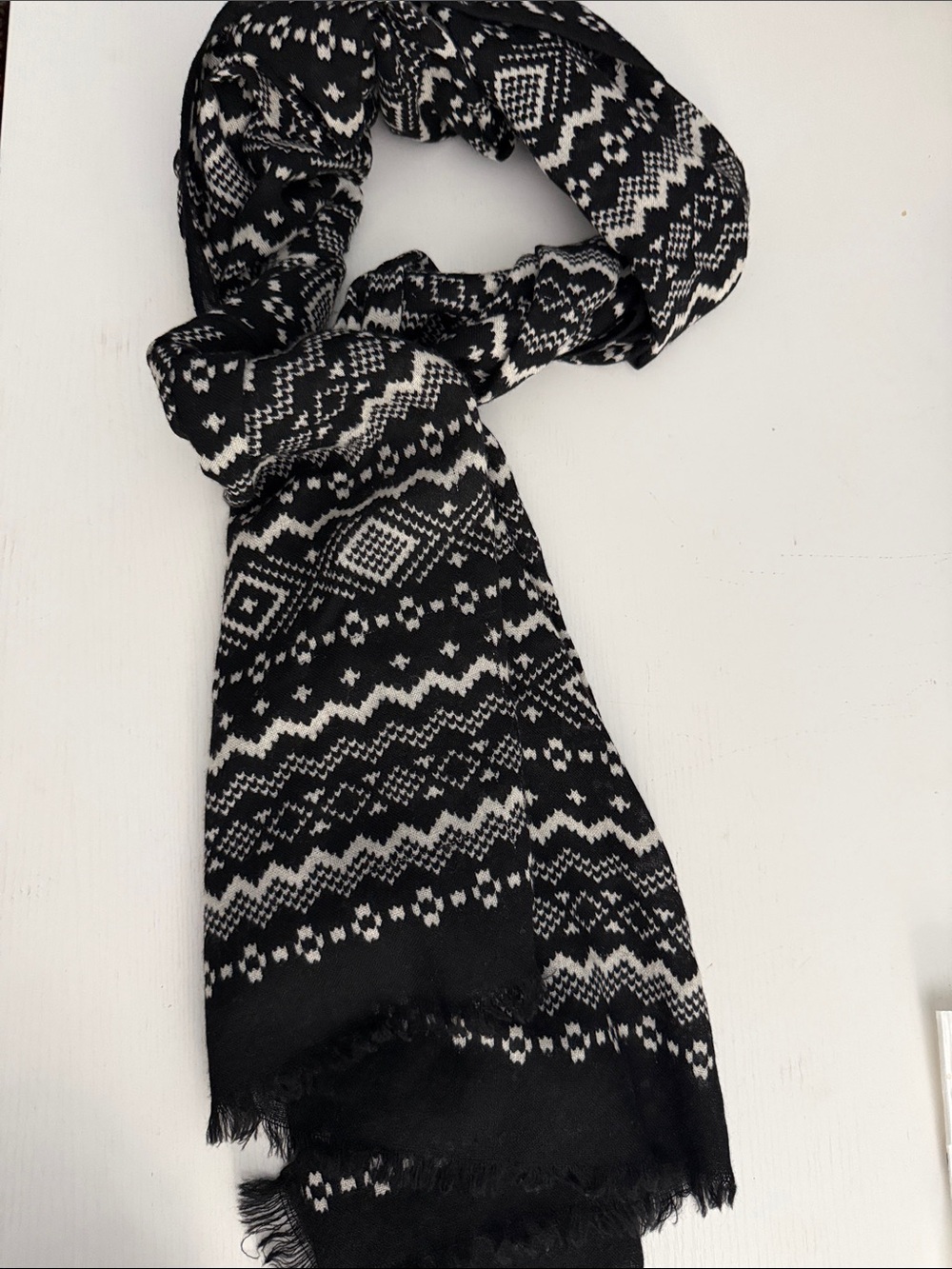 Talbots Black and White Wool Geometric Crewneck Scarf